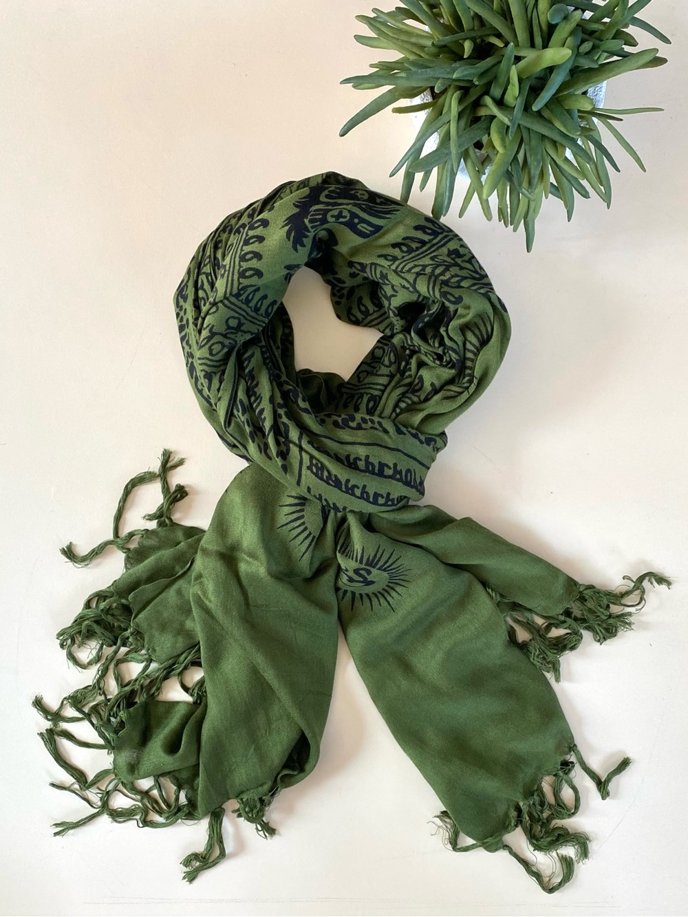 Indian Hindi Spiritual Meditation Shawl Wrap Scarf in Olive Green